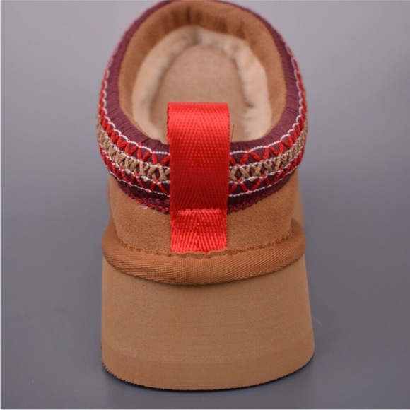 UGG Brown Platform Slip-Ons with Red Trim - Picture 5 of 9